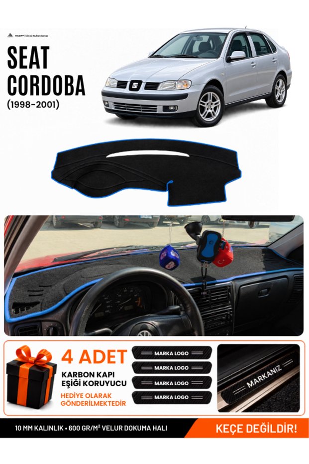 Seat Cordoba (1998-2001) Compatible Glove Box Protection, Glove Box Cover, Glove Box Case - Black-Blue - Se002