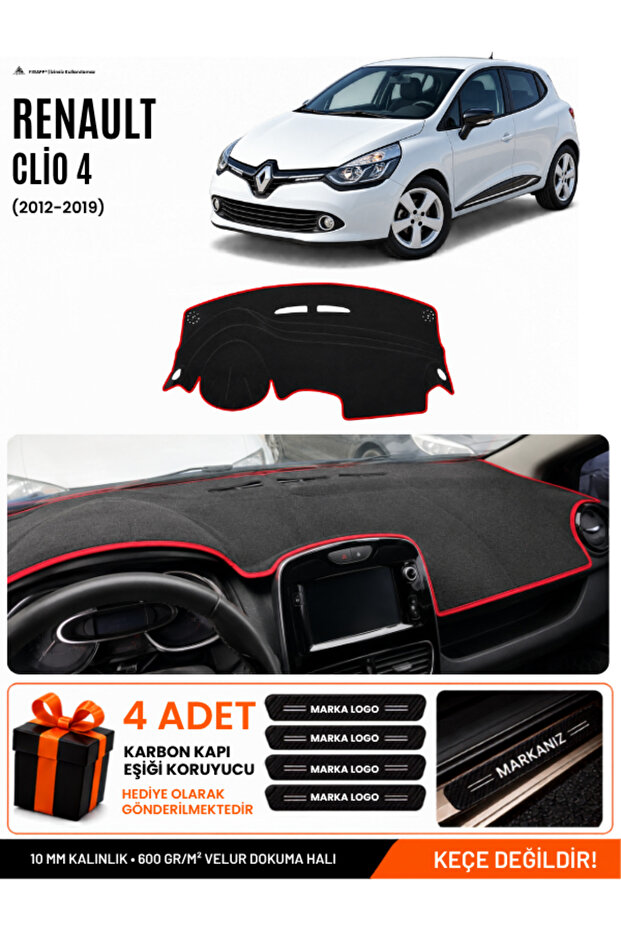 Renault Clio 4 (2012-2019) Compatible Glove Box Cover, Glove Box Case - Black-Red - Re018
