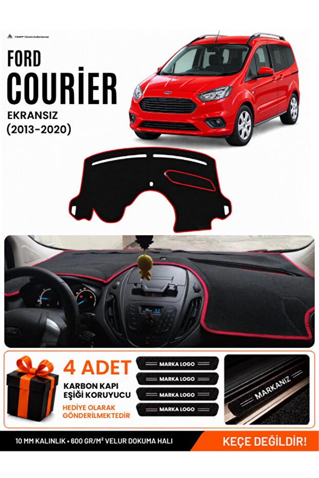 Ford Courier (2013-2020) Screenless Compatible Glove Box Cover, Glove Box Case - Black-Red - Fo004