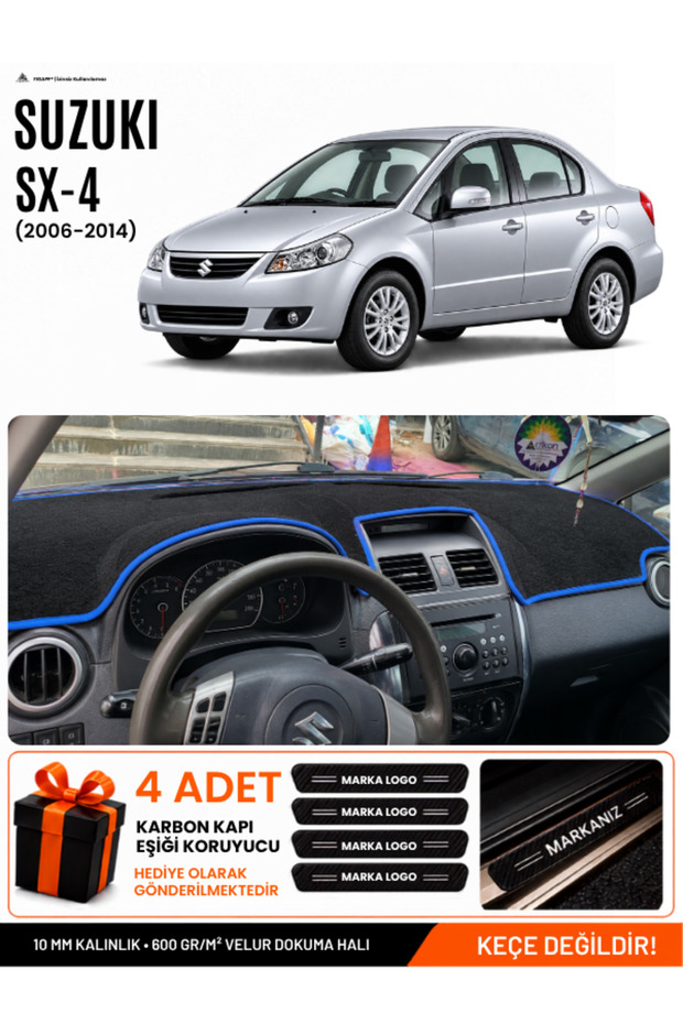 Suzuki Sx-4 (2006-2014) Compatible Glove Box Protection, Glove Box Cover, Glove Box Case - Black-Blue - Sz001