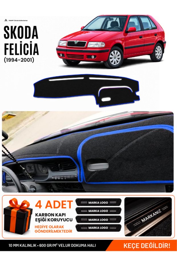 Skoda Felicia (1994-2001) Compatible Glove Box Protection, Glove Box Cover, Glove Box Case - Black-Blue - Sk006