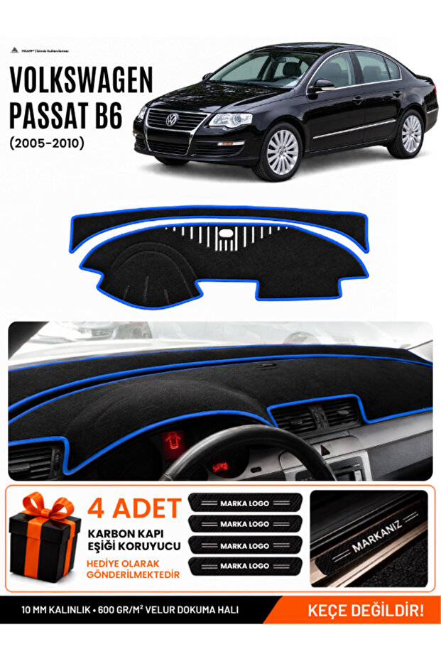 Volkswagen Passat B6 (2005-2010) Compatible Glove Box Cover, Glove Box Case - Black-Blue - Vw016