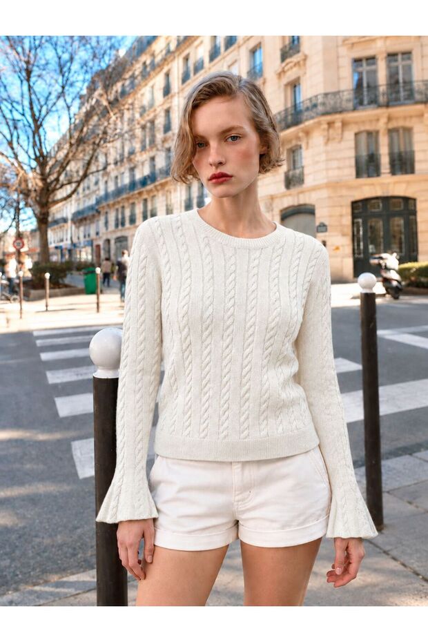 Hair Braided Crew Neck Sweater