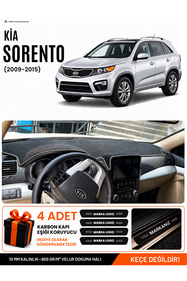 Kia Sorento (2009-2014) Compatible Torpedo Protection, Torpedo Cover, Torpedo Case - Black-Grey - Ki019