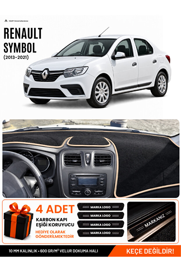 Renault Symbol Long Type.2 (2013-2021) Compatible Glove Box Cover, Glove Box Case - Black-Beige - Re016