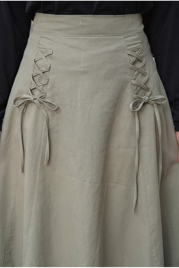 Women's High Waist Cross Lace Detailed 95 cm Flared Skirt