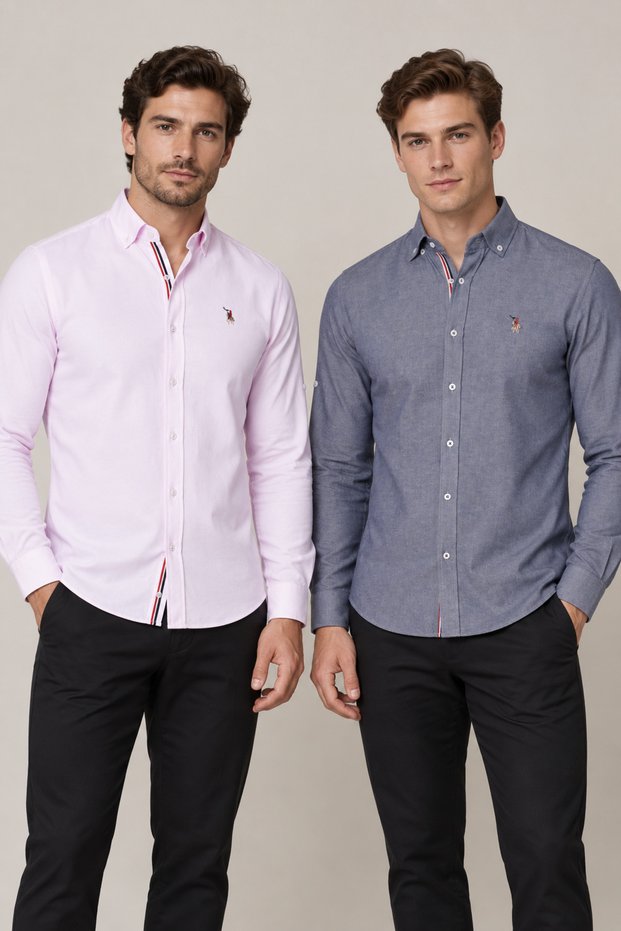 Men's Cotton Shirt Set of 2 Denim Blue-Light Pink G674