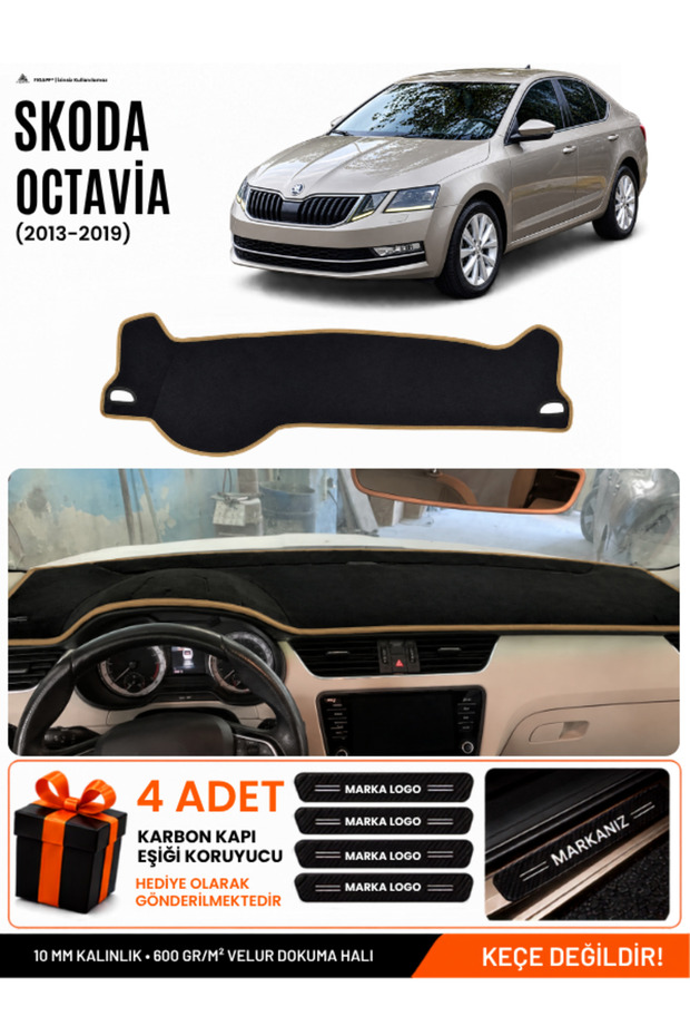 Skoda Octavia (2013-2019) Compatible Dashboard Cover, Dashboard Case - Black-Brown - Sk010