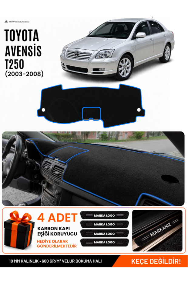Toyota Avensis Screenless T250 (2003-2008) Compatible Glove Box Cover, Glove Box Case - Black-Blue - To002