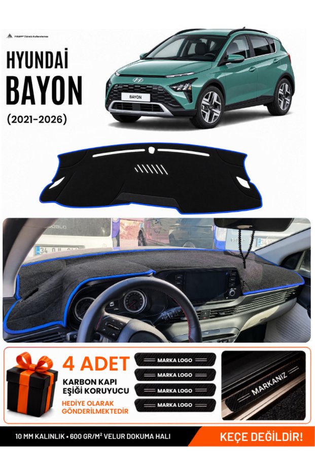 Hyundai Bayon (2021-2026) Compatible Glove Box Protection, Glove Box Cover, Glove Box Case - Black-Blue - Hu012