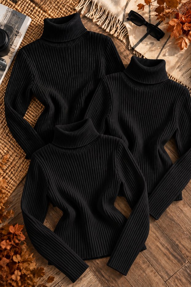 Unisex 3-Piece Cotton Camisole Turtleneck Sweater Set Ribbed Turtleneck Long Sleeve Winter Basic Daily Flexible Sweater