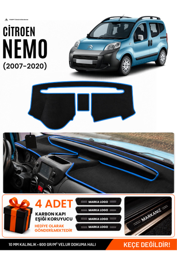 Citroen Nemo (2007-2020) Compatible Glove Box Protection, Glove Box Cover, Glove Box Case - Black-Blue - Ci005