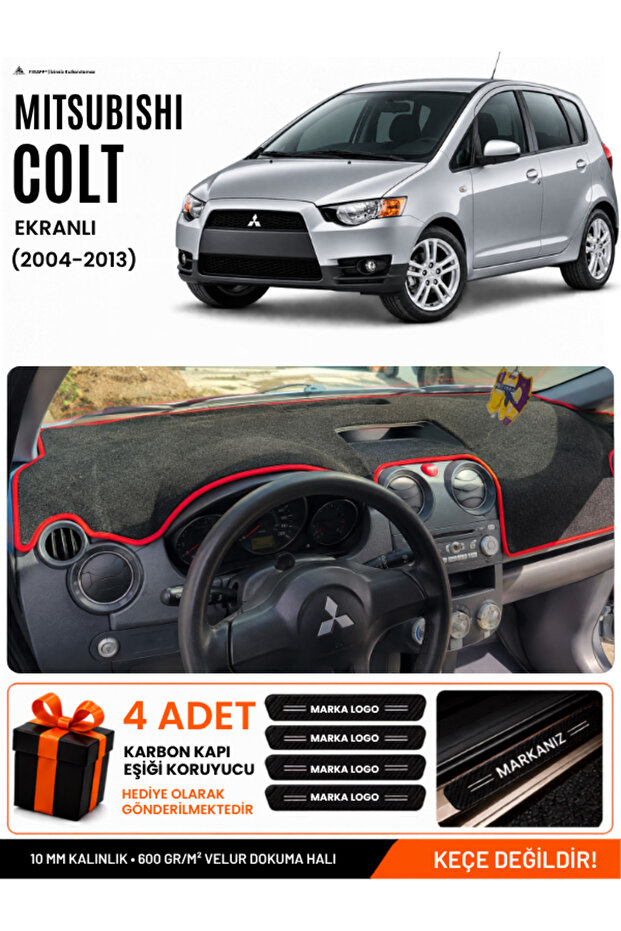 Mitsubishi Colt Screened (2004-2013) Compatible Glove Box Cover, Glove Box Case - Black-Red - Mi006