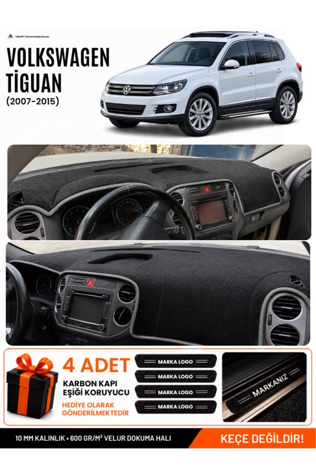 Volkswagen Tiguan (2007-2015) Compatible Glove Box Cover, Glove Box Case - Black-Grey - Vw023