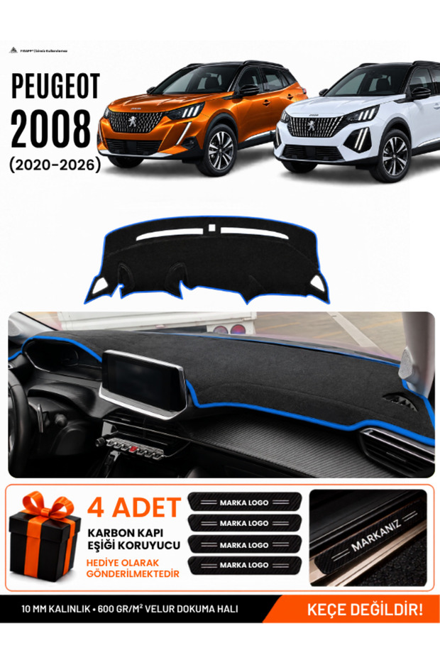 Peugeot 2008 (2020-2026) Compatible Glove Box Protection, Glove Box Cover, Glove Box Case - Black-Blue - Pe011
