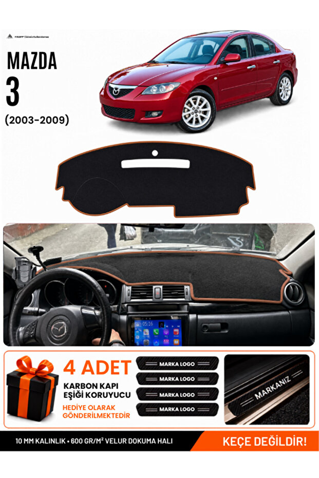 Mazda 3 (2003-2009) Compatible Glove Box Protection, Glove Box Cover, Glove Box Case - Black-Brown - Ma001