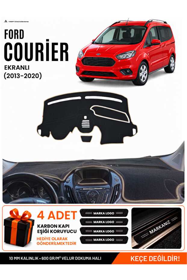 Ford Courier (2013-2020) Compatible Glove Box Cover with Screen, Glove Box Case - Black-Beige - Fo003