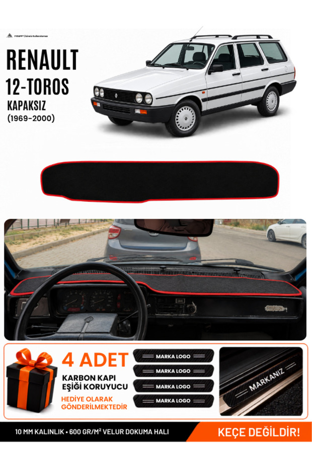 Renault 12 Toros Without Cover (1969-2000) Compatible Glove Box Cover, Glove Box Case - Black-Red - Re002