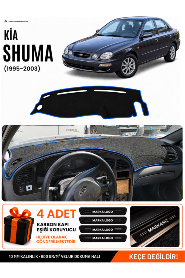 Kia Shuma (1995-2003) Compatible Glove Box Protection, Glove Box Cover, Glove Box Case - Black-Blue - Ki017