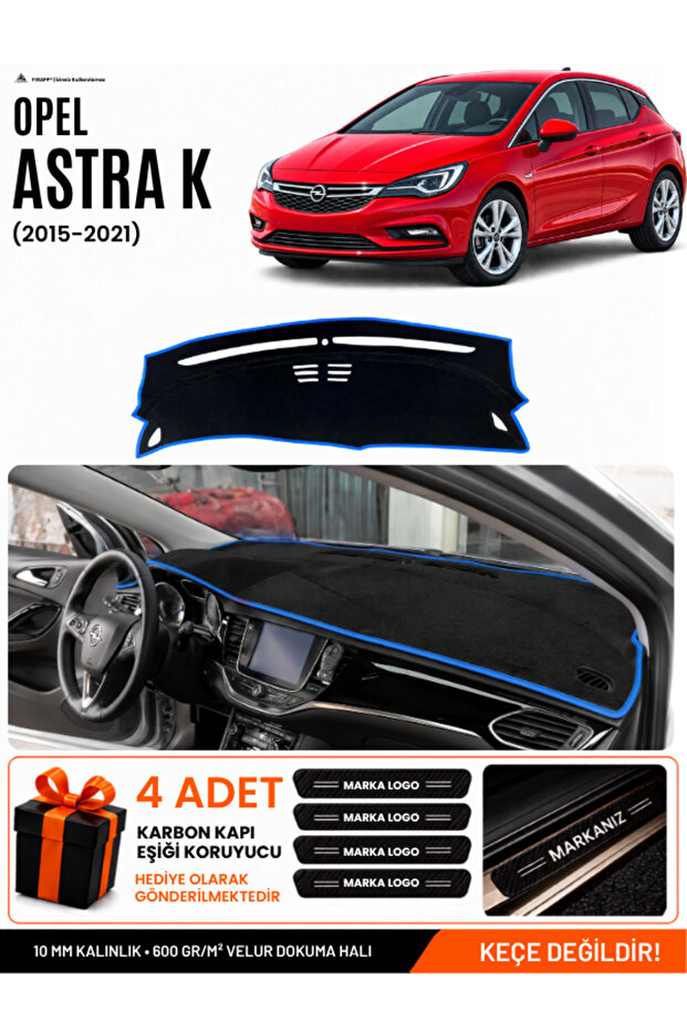 Opel Astra K (2015-2021) Compatible Glove Box Protection, Glove Box Cover, Glove Box Case - Black-Blue - Op005