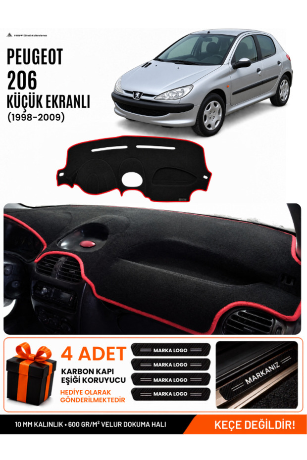 Peugeot 206 Small Screen (1998-2009) Compatible Glove Box Cover, Glove Box Case - Black-Red - Pe003
