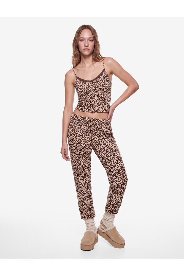Leopard Patterned, Tie-Waist, Side Pockets, Comfortable Cut Pajama Bottoms