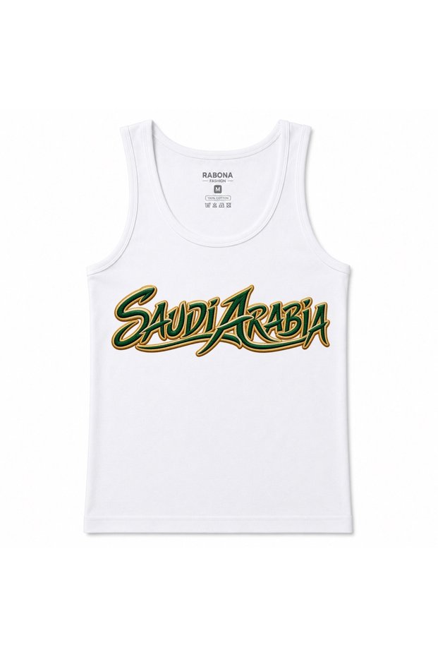 Saudi Script – Green & Gold Embroidered Style Graphic Tank Top