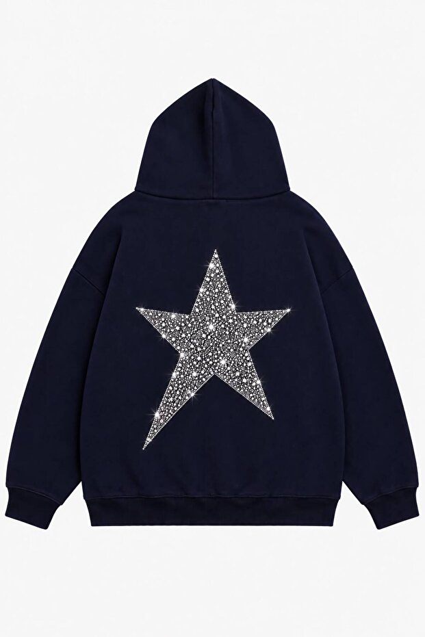 Women's Star Stone Printed Hooded Oversize Sweatshirt
