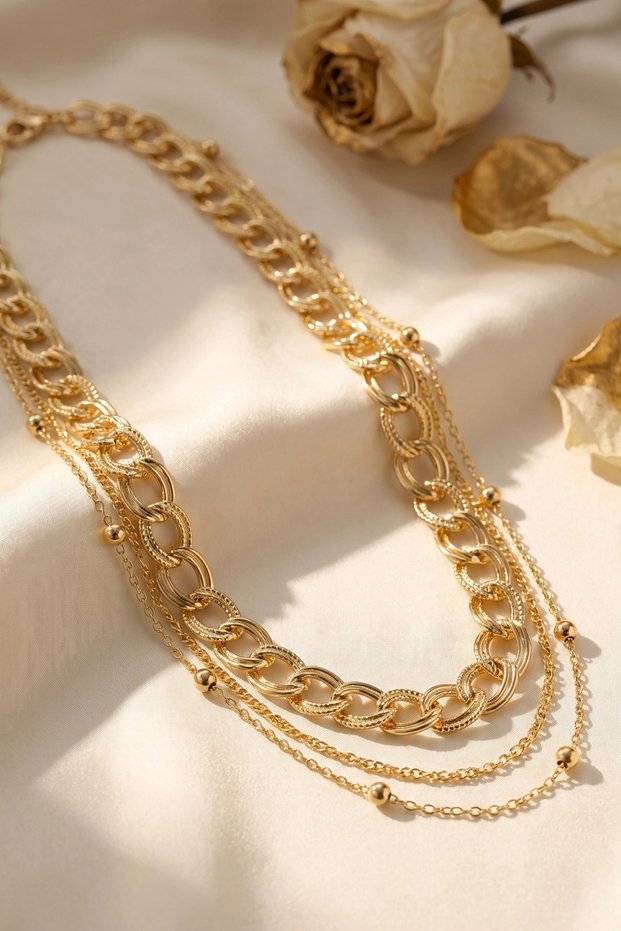 Gold Color Brass Chain Model Combination Women's Necklace