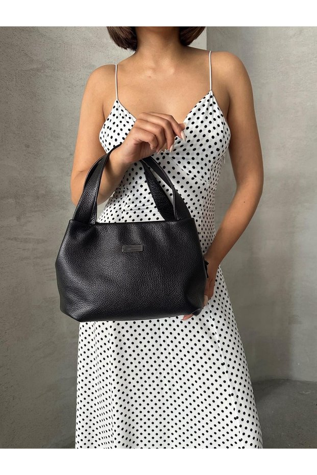 Derkon 100% Genuine Leather Women's Hand and Shoulder Bag Black Color