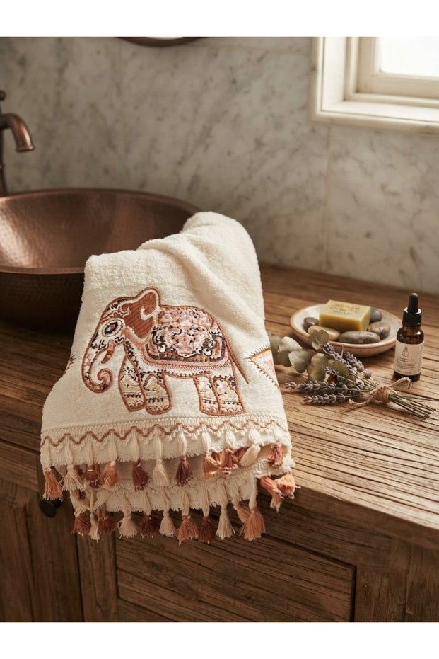 100% Cotton Elephant Figure Embroidered Luxury Hand and Face Towel Stylish Licensed Design Towel