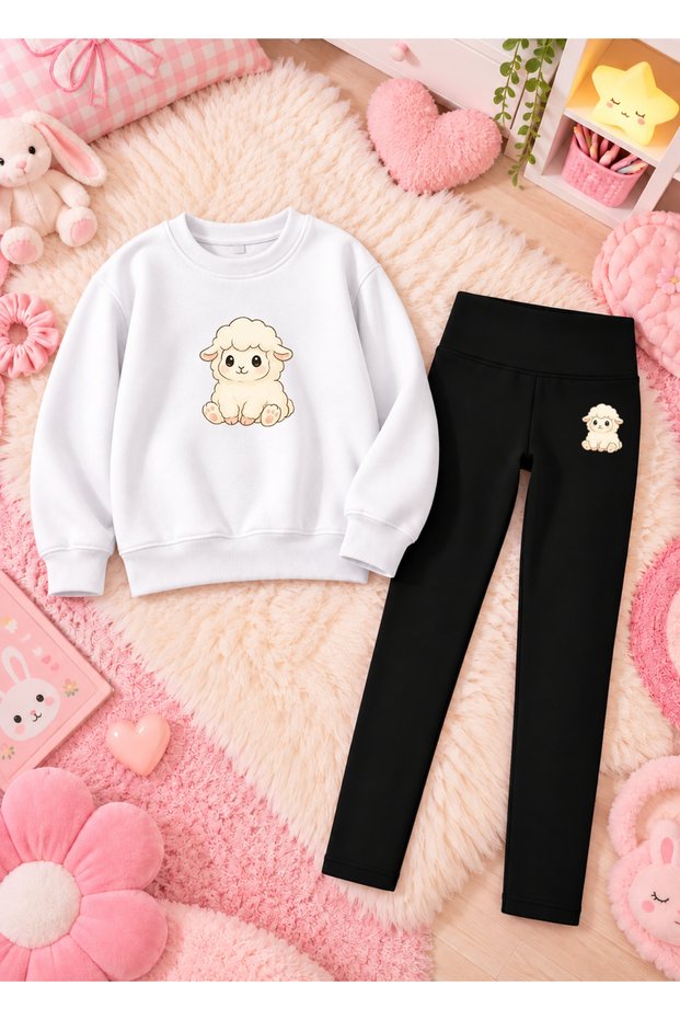 Girl's Crew Neck Sweatshirt and Skinny Leggings Set, 2-Piece Printed Top and Bottom Set