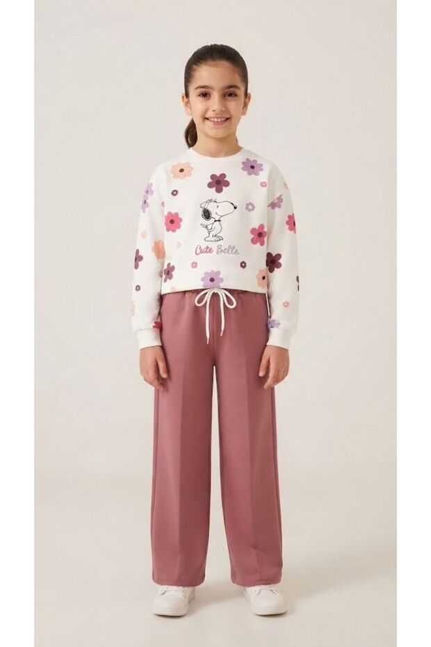 Girl's Printed Long Sleeve Tracksuit Sweatshirt Set