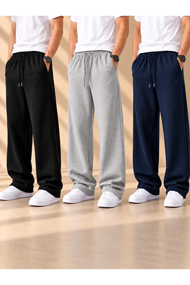 3-Pack Men's Sweatpants (Black Gray Navy Blue) Comfortable Loose Fit for Daily Use