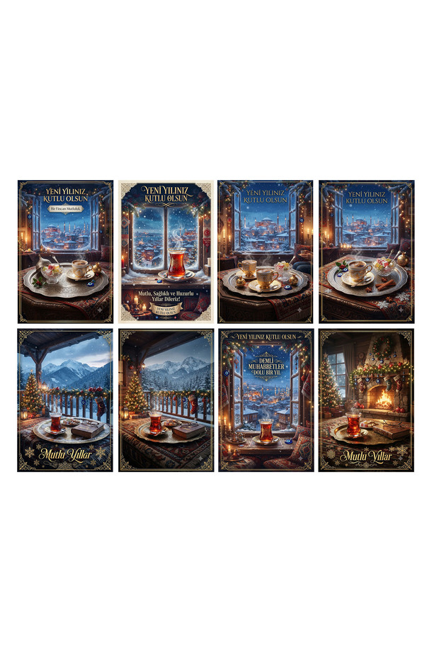 New Year Themed Post Card Set (10X15 cm 8 Pieces)