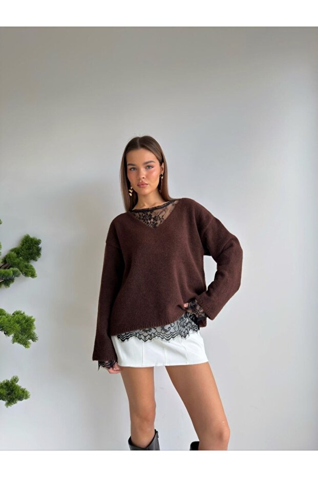 Women's lace detailed knit sweater