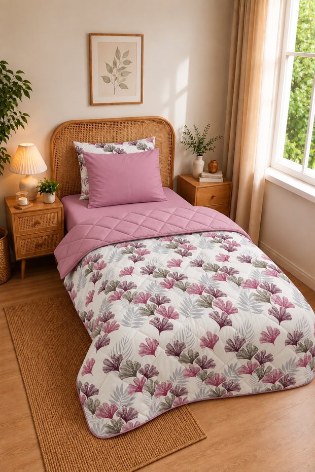 Veloura Luxe Single Sleeping Set | 100% Cotton Quilted Comforter, Elastic Fitted Sheet and Pillowcase