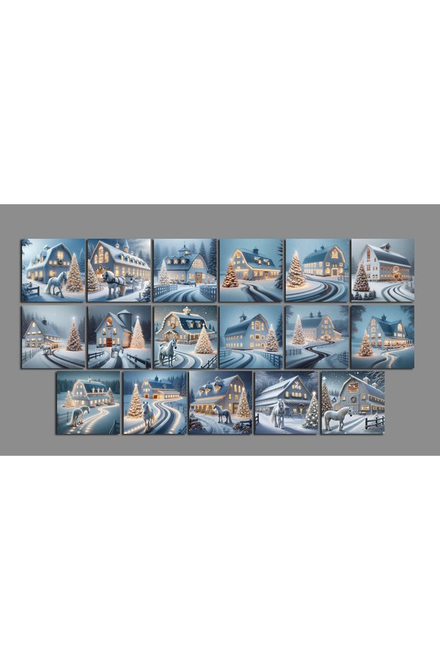 Winter Themed Postcard Set (10X10 cm 17 Pieces)