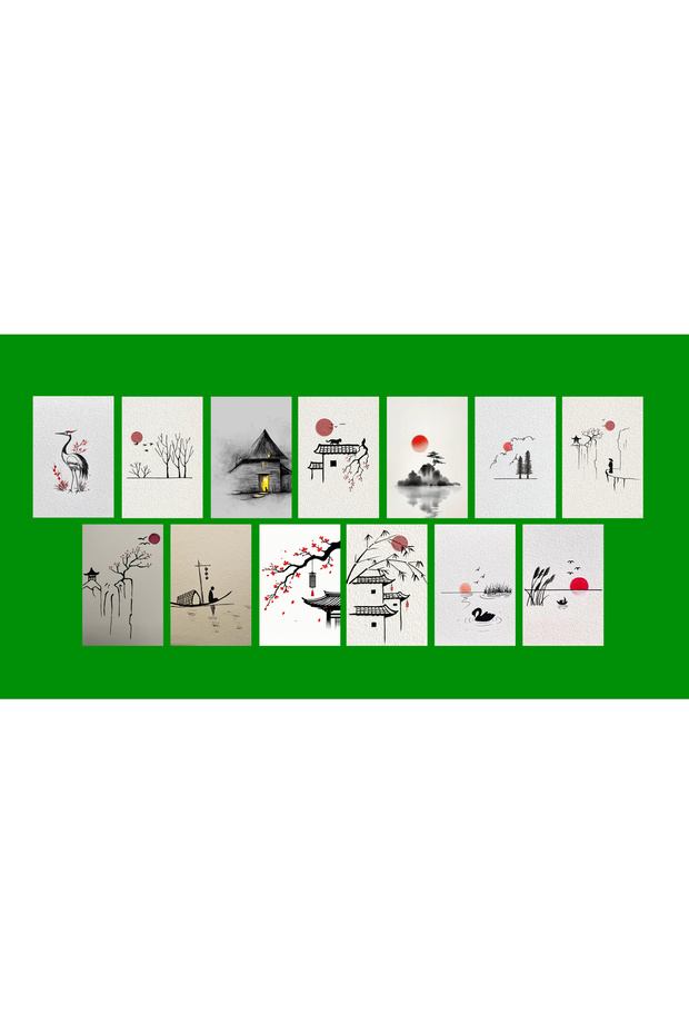 Far East Themed Postcard Set (10X15 cm 13 Pieces)
