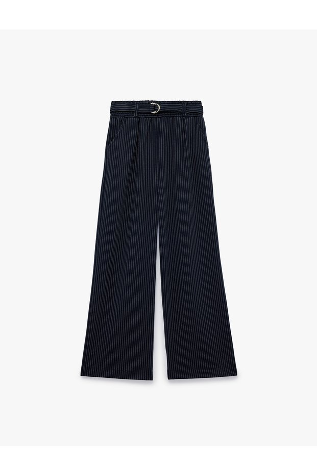Comfortable Cut Wide-Leg Pants with Belted Pockets