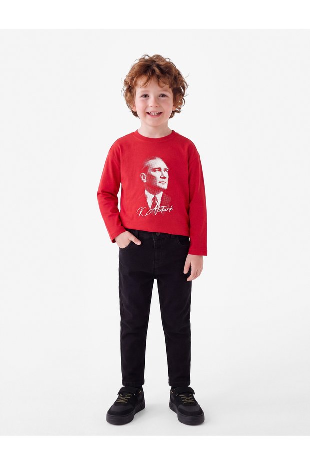 Ataturk Printed Cotton Crew Neck Long Sleeve T-Shirt