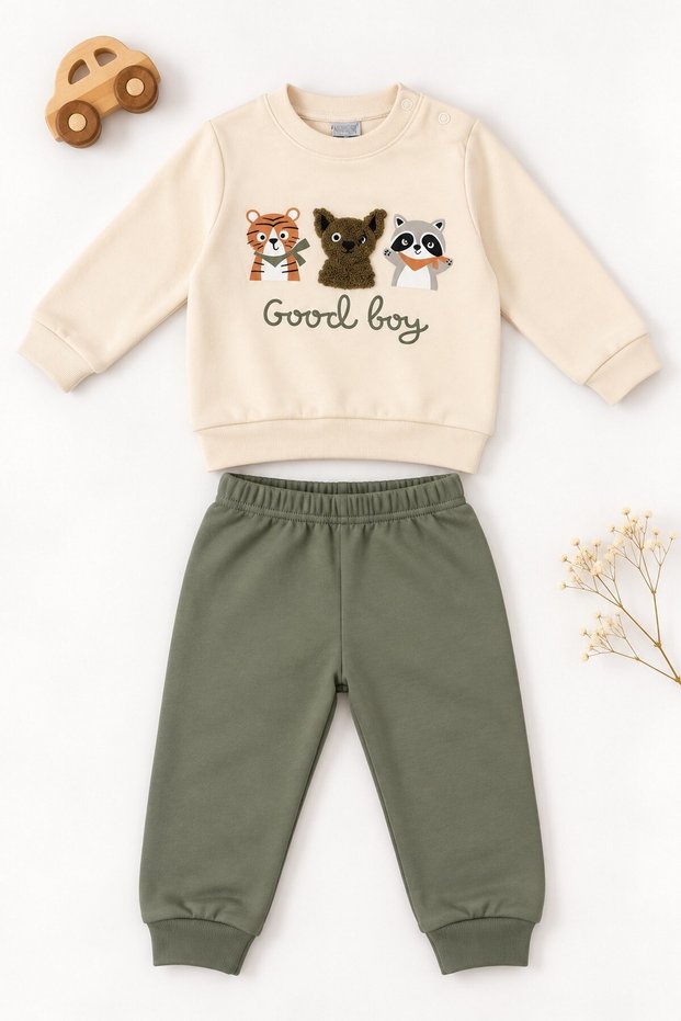 Baby Set Good Boy Cat Dog Panda Figured Sweatshirt Bottom Top Set Seasonal Unisex Boy Girl