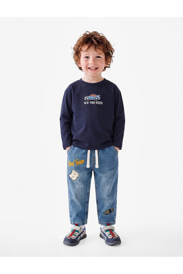 Cotton Printed Crew Neck Long Sleeve Oversize T-Shirt