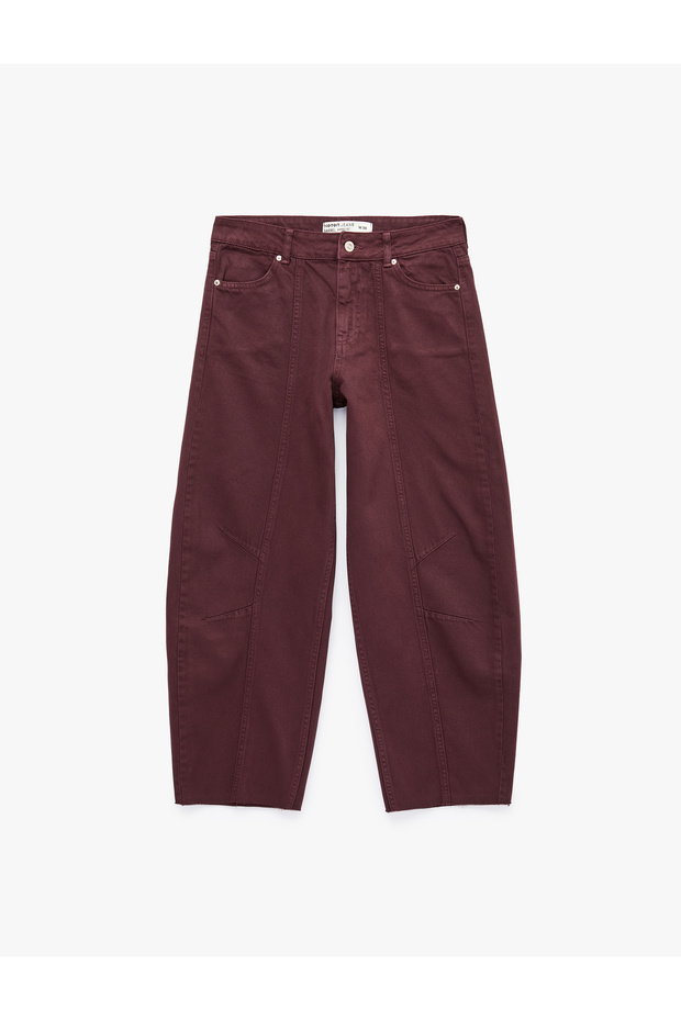 Normal Waist, Five Pockets, Stitching Detail, Cotton Comfortable Fit Barrel Trousers