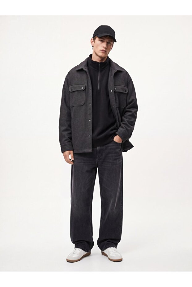 Regular Fit Grey Coat with Pocket Detail