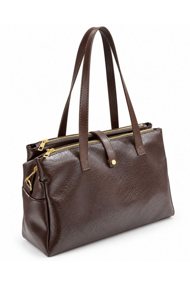 Women's Soft, Large, Multi-Compartment, Lined, Adjustable Strap Hand and Shoulder Bag—BROWN LAPTOP-COMPATIBLE BAG (DIMENSIONS 35X25 CM)