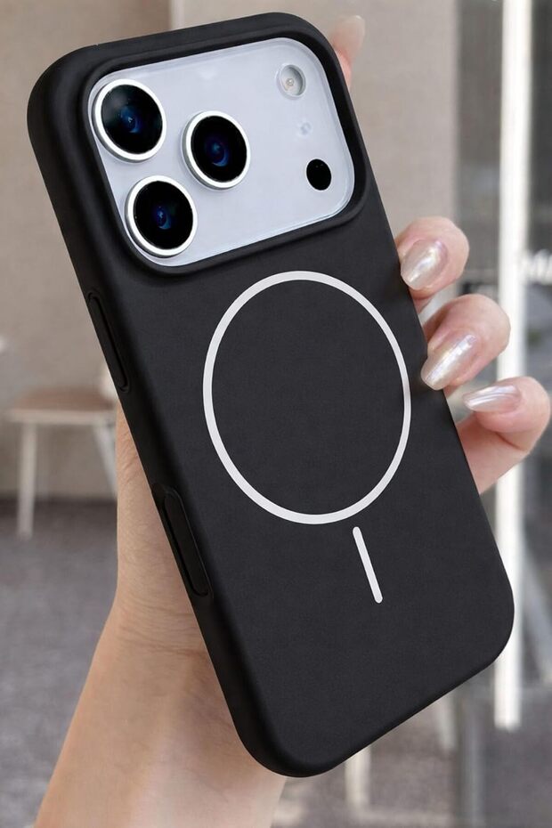 Magsafe Compatible with iPhone 18 Pro Silicone Strong Magnetic Ring Car Holder Compatible Silicone Protective Case Black