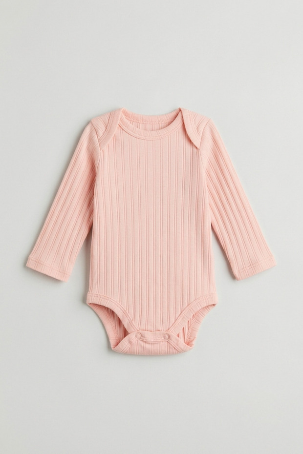 Unisex Baby Ribbed Long Sleeve Snap Fastener Bodysuit