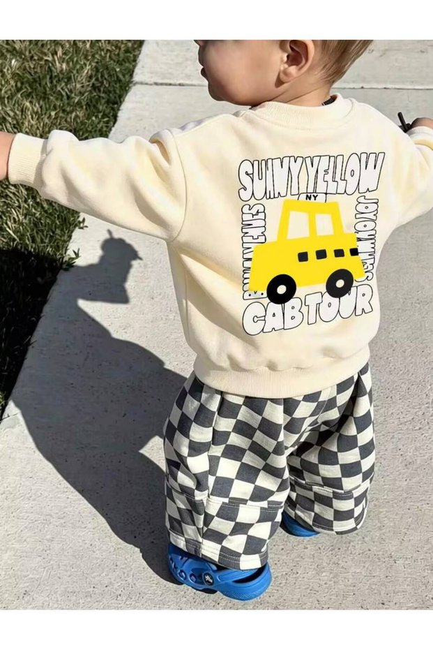 Girls'/Boys' Beige Crewneck Back Printed Sweatshirt