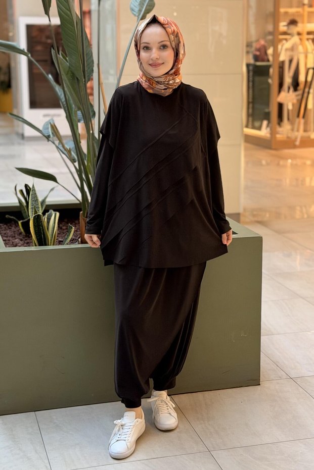 Cross Layered Patterned Tunic Undergarment Shalwar 3-Piece Set